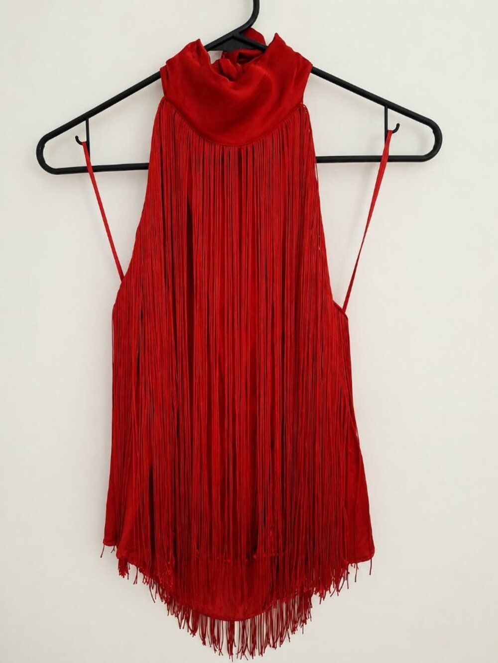 Zara Basic Red Fringe Halter Top Size M